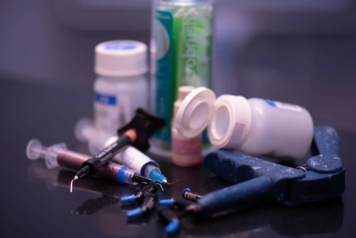 An assortment of tools used to create tooth-coloured fillings at Glenbrook Dental