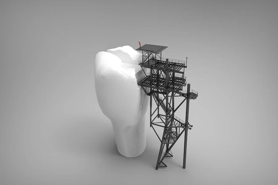 A big tooth with stairs connected to it