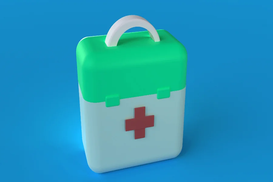 A green and white first aid kit